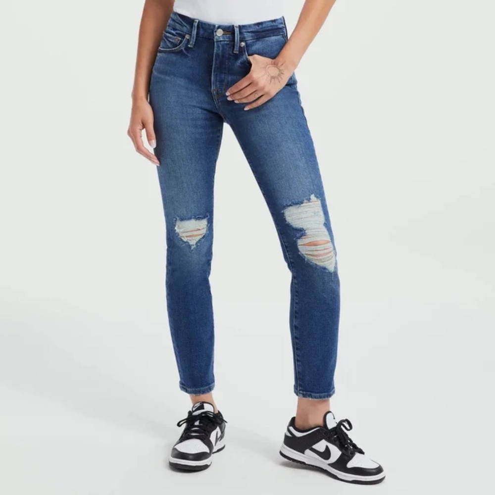 Good American Khloe Kardashian Good Legs Crop Distressed Indigo Size 4 / 27
